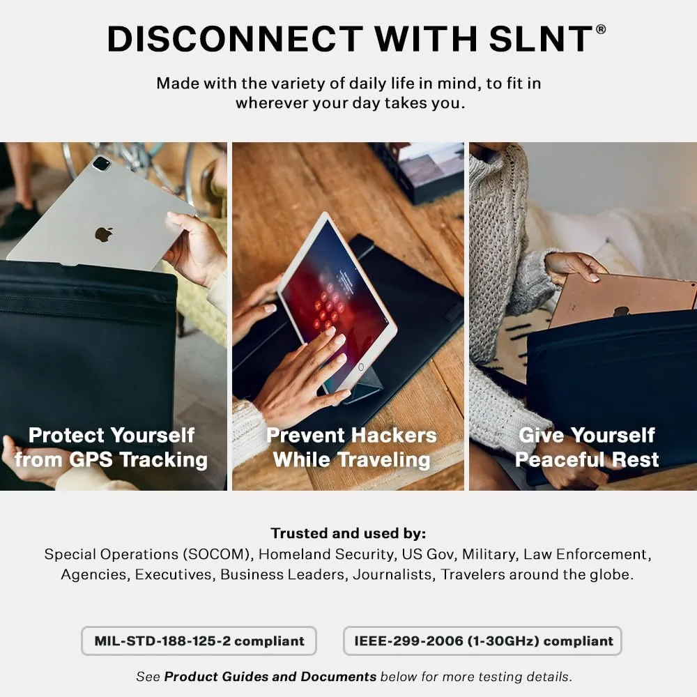 SLNT Faraday Bag Tablet Sleeve with Silent Pocket - Weatherproof Nylon, Signal Blocking Device Shielding for iPad, Samsung Galaxy Tab, Most Tablets, Travel, Privacy (Light Grey, X-Large)