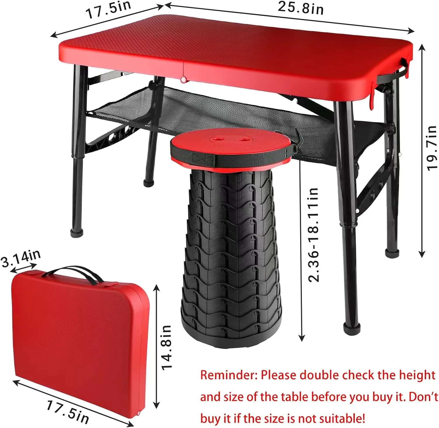 Small Folding Table, Adjustable Height, Camping & Picnic Table, 4 Foot Lightweight