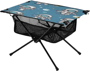 Space Astronauts Cartoon Portable Folding Camping Table, Compact Lightweight Beach Table with Carrying Bag for Outdoor Picnics, BBQs, Camp