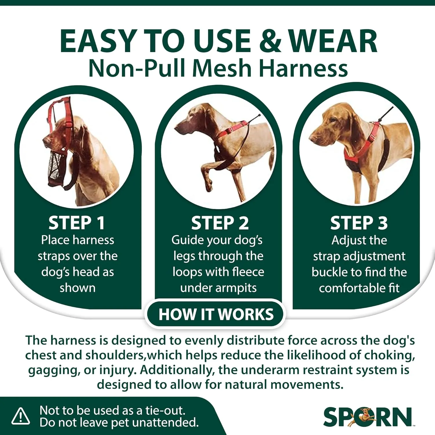 Sporn Large/XL No Pull Dog Harness for Large Dogs - Black Mesh Body, Durable Nylon, Breathable, Easy to Put On, No Choke, Padded, Adjustable, XL Dog Harness for Extra Large Breeds