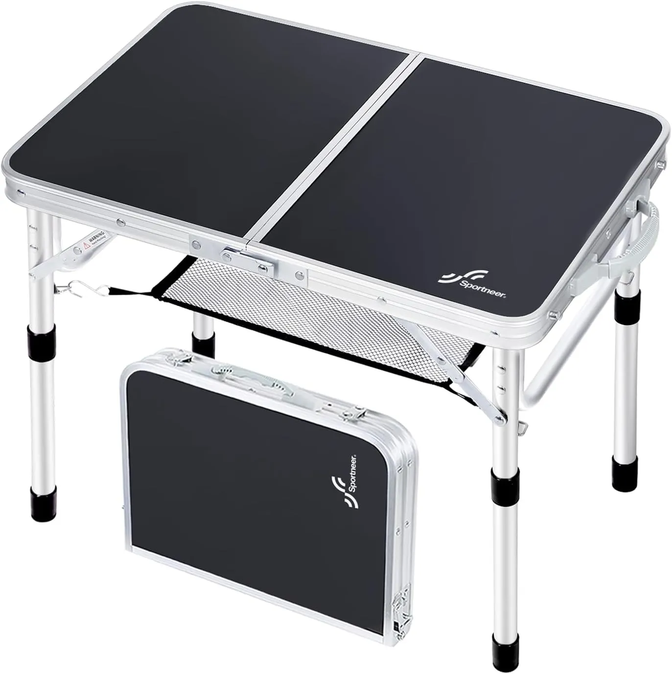 Sportneer Folding Table: Adjustable Height Camping Essentials 23.6" L x 15.7" W 2 Height with Mesh Layer - Compact & Portable Small Folding Table for Outdoor Camp Garden Picnic BBQ Dining Cooking