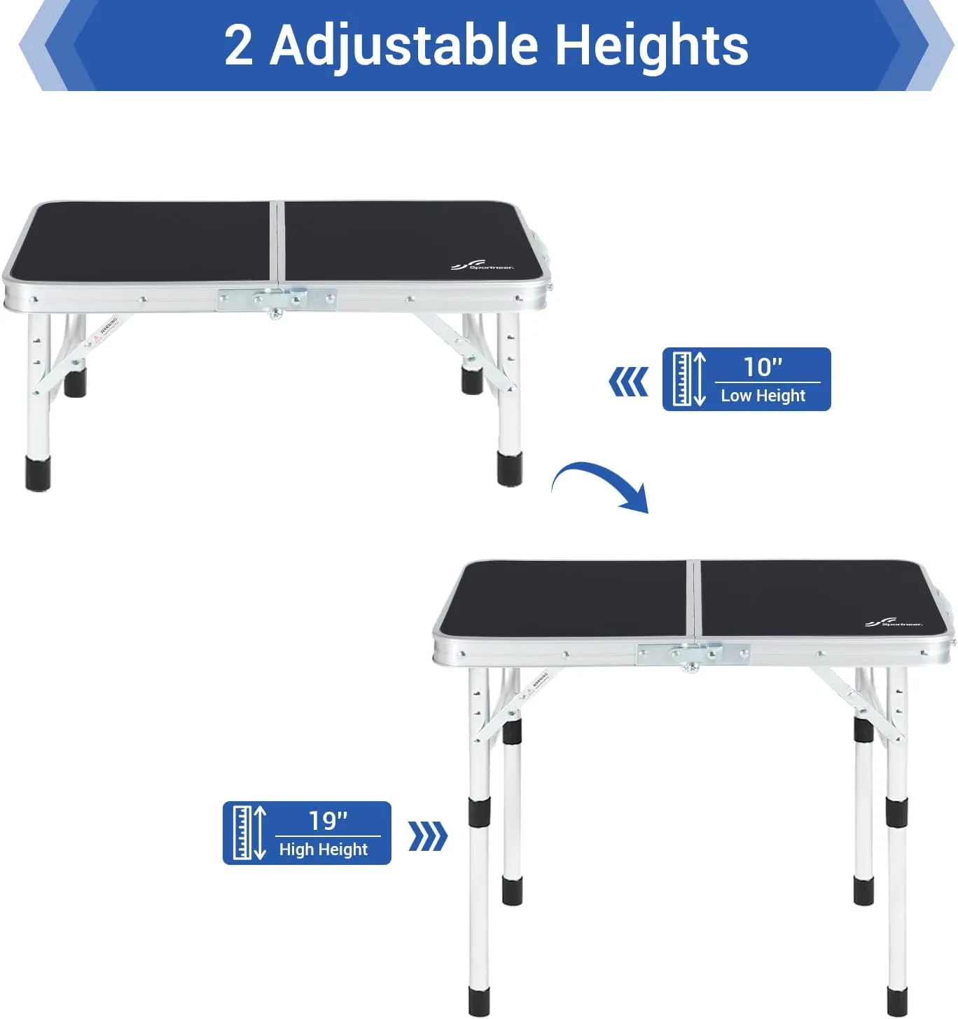 Sportneer Folding Table: Adjustable Height Camping Essentials 23.6" L x 15.7" W 2 Height with Mesh Layer - Compact & Portable Small Folding Table for Outdoor Camp Garden Picnic BBQ Dining Cooking