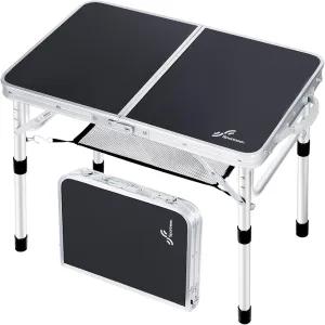Sportneer Folding Table: Adjustable Height Camping Essentials 23.6" L x 15.7" W 2 Height with Mesh Layer - Compact & Portable Small Folding Table for Outdoor Camp Garden Picnic BBQ Dining Cooking