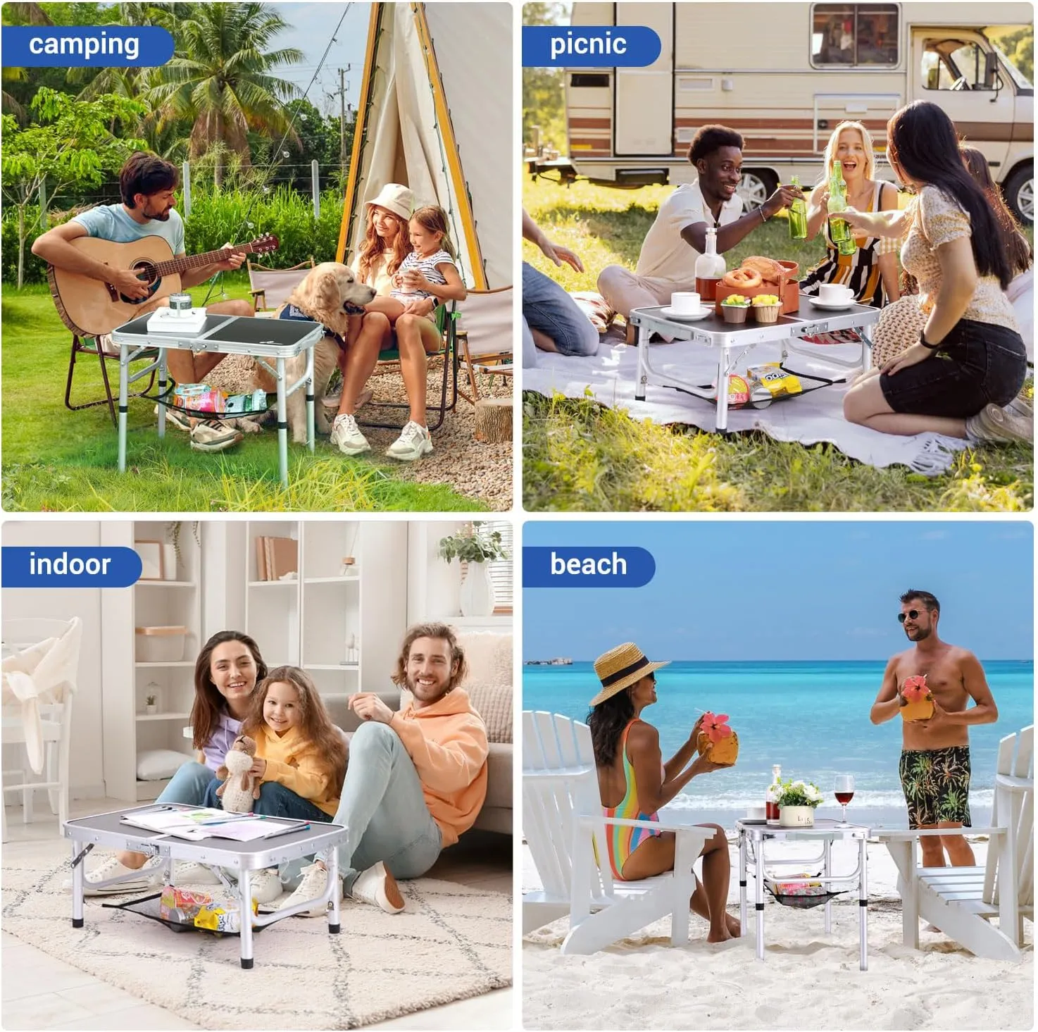 Sportneer Folding Table: Adjustable Height Camping Essentials 23.6" L x 15.7" W 2 Height with Mesh Layer - Compact & Portable Small Folding Table for Outdoor Camp Garden Picnic BBQ Dining Cooking