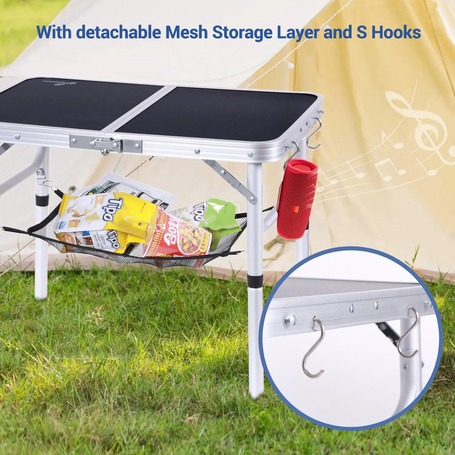 Sportneer Folding Table: Adjustable Height Camping Essentials 23.6" L x 15.7" W 2 Height with Mesh Layer - Compact & Portable Small Folding Table for Outdoor Camp Garden Picnic BBQ Dining Cooking