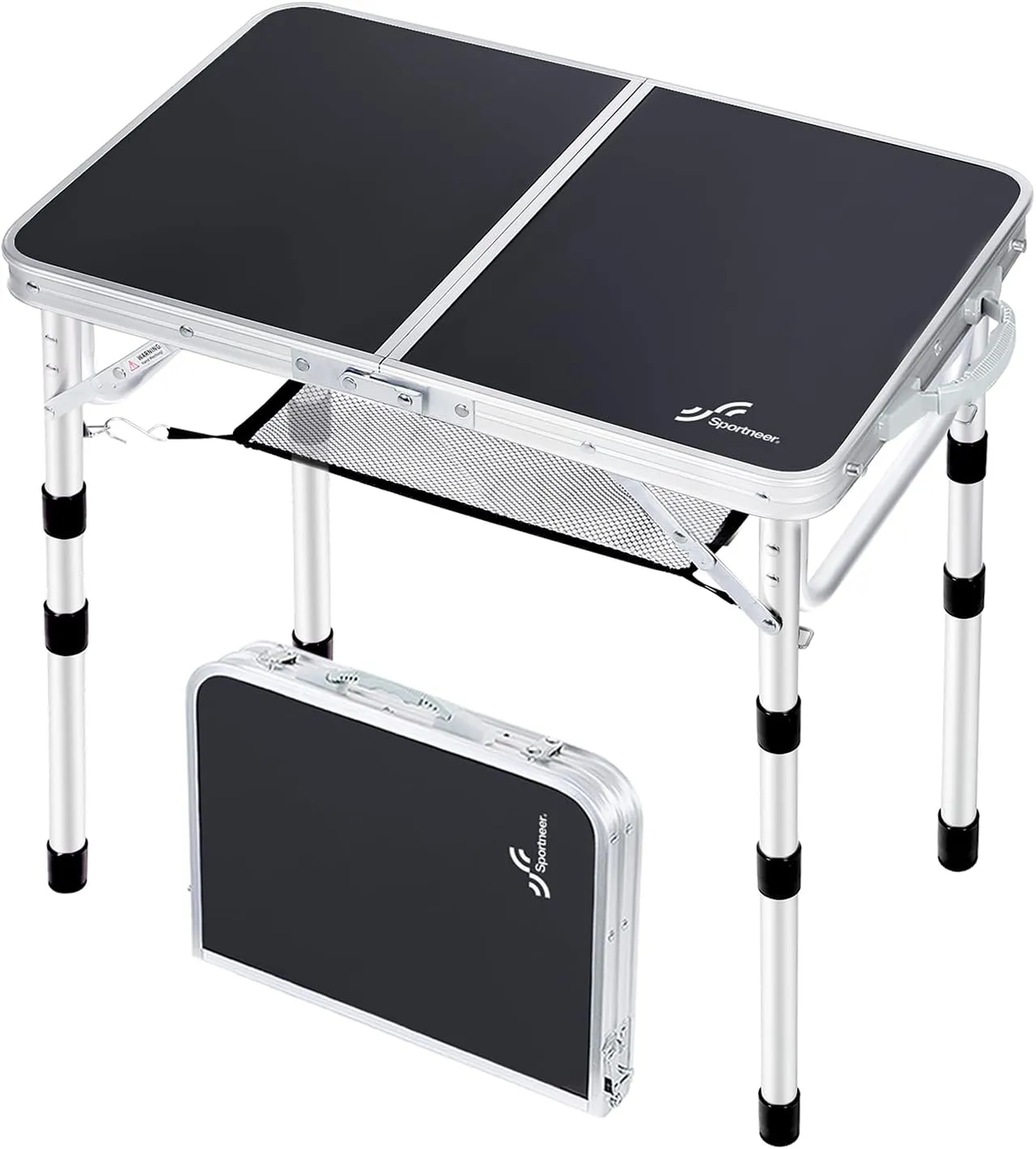 Sportneer Folding Table: Adjustable Height Camping Essentials 23.6" L x 15.7" W 3 Height with Mesh Layer - Compact & Portable Small Folding Table for Outdoor Camp Garden Picnic BBQ Dining Cooking