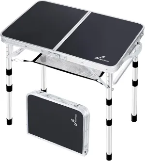 Sportneer Folding Table: Adjustable Height Camping Essentials 23.6" L x 15.7" W 3 Height with Mesh Layer - Compact & Portable Small Folding Table for Outdoor Camp Garden Picnic BBQ Dining Cooking