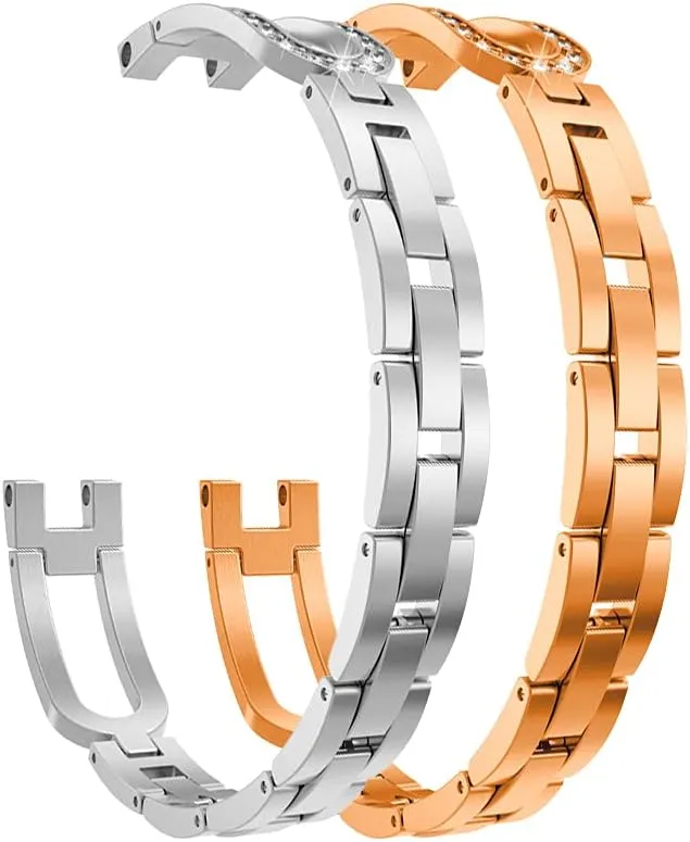 Stainless Steel Straps Compatible with Lily Smartwatch Replacement Band for Women Accessories U-style Dressy Wristband