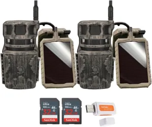 Stealth Cam Revolver 36MP 360-Degree Cellular Trail Camera (2-Pack) Bundle with Stealth Cam Sol-Pak 5000mAh Solar Battery (2-Pack), 32GB Memory Card (2-Pack), and Card Reader (7 Items)