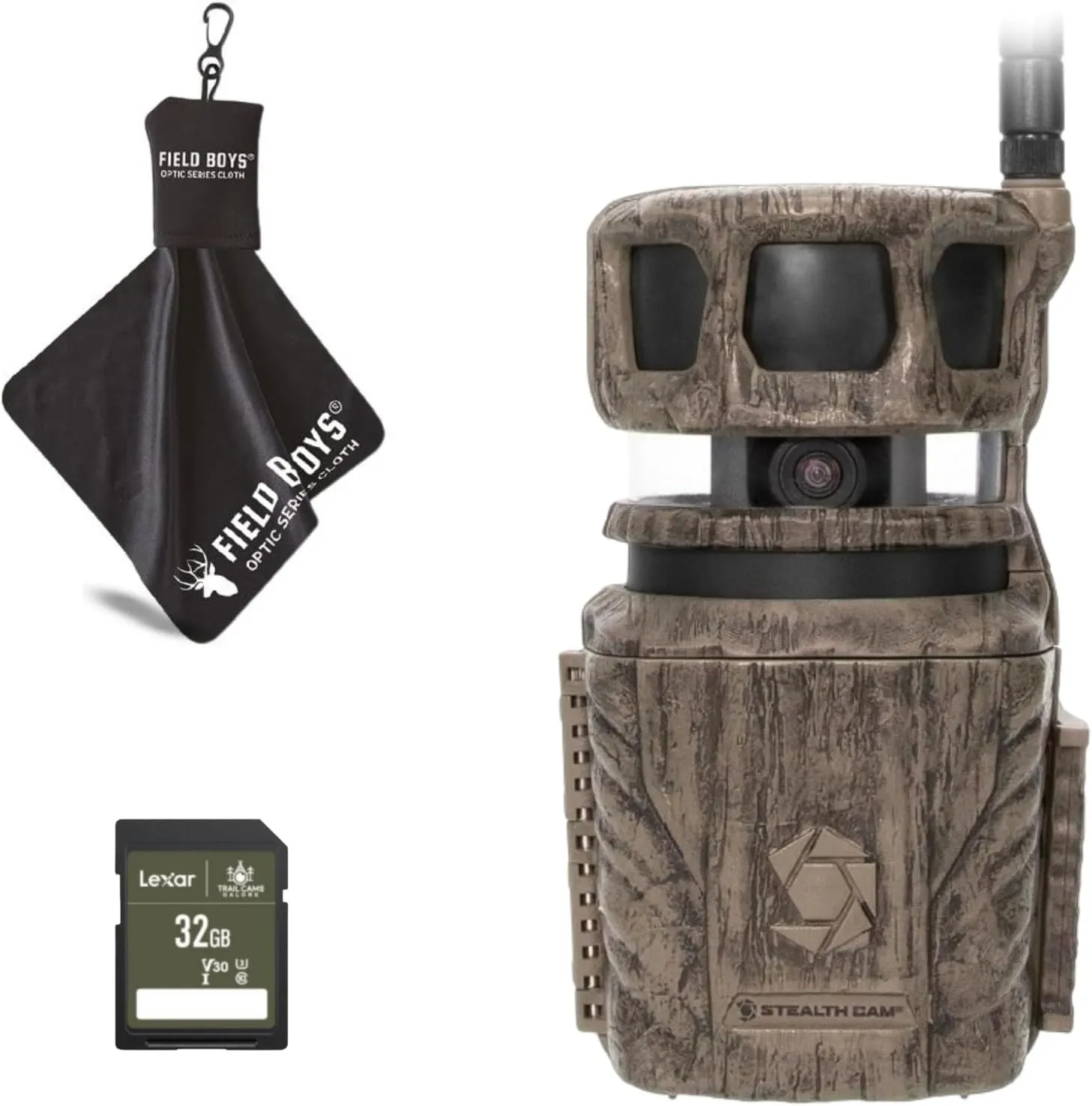 Stealth Cam Revolver 36MP Trail Camera with 1080P HD Video at 30 FPS, 0.4 Sec Trigger Speed, 360° Panoramic View, Built-in GPS, Verizon/AT&T Cellular, 32GB SD Card, and Microfiber Cleaning Cloth
