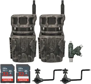 Stealth Cam Revolver 40MP Pro 360-Degree Cellular Trail Camera (2-Pack) Bundle with Economy Trail Camera Holder (2-Pack), 32GB UHS-I Memory Card (2-Pack), and SD Card Reader (7 Items)