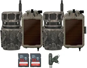 Stealth Cam Revolver 40MP Pro 360 Degree Cellular Trail Camera (2-Pack) Bundle with Lithium Solar Power Panel (2-Pack), 32GB Ultra SDHC UHS-I Memory Card (2-Pack), and SD USB 2.0 Card Reader (7 Items)