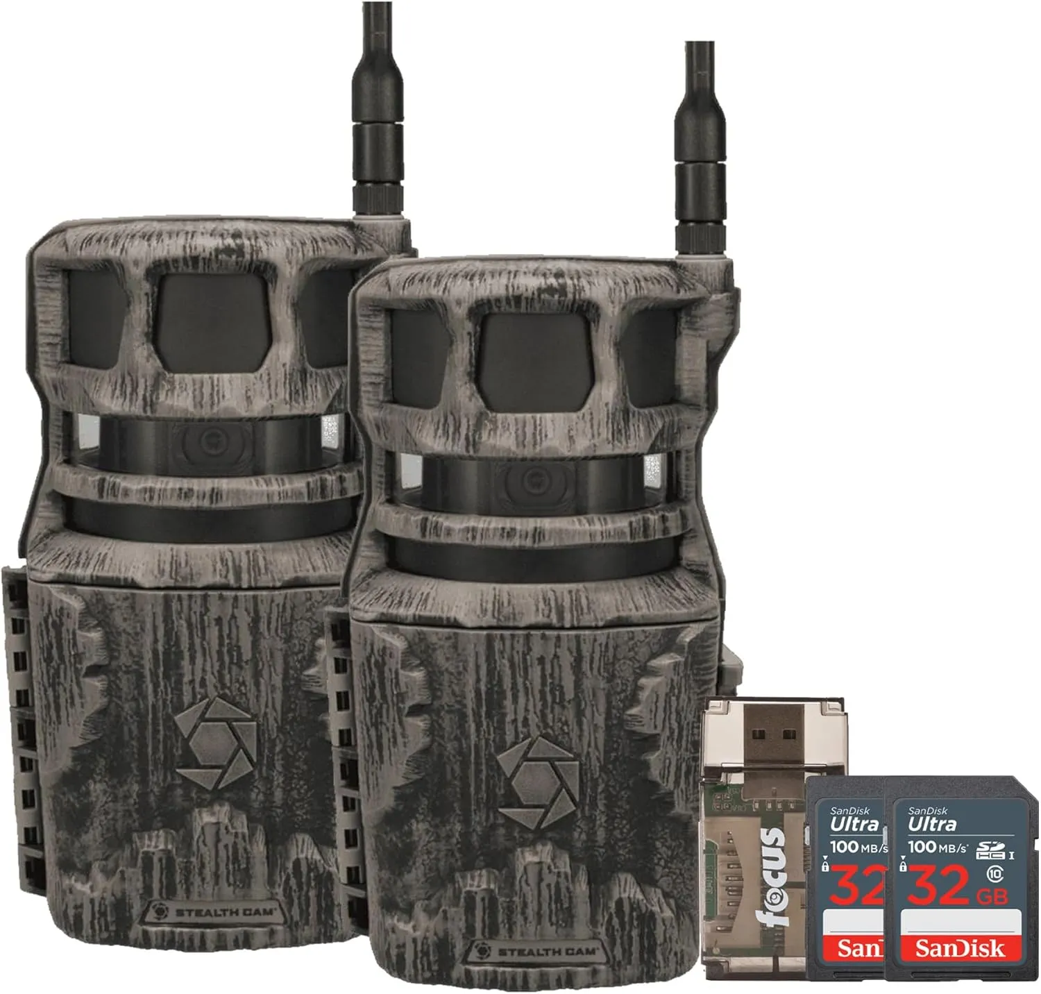 Stealth Cam Revolver 40MP Pro 360 Degree Cellular Trail Camera 2-Pack with Two 32GB Memory Cards and Card Reader (5 Items)