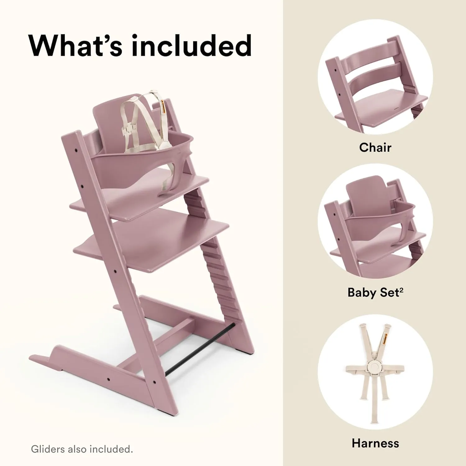 Stokke Tripp Trapp High Chair 2, Heather Mauve - Includes Chair   Baby Set with Removable Harness for Children 6-36 Months - Adjustable, Ergonomic & Easy to Clean