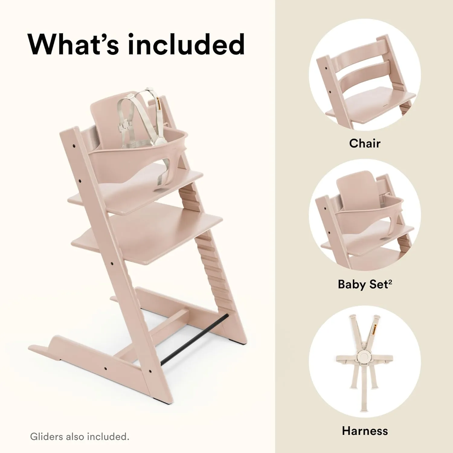 Stokke Tripp Trapp High Chair 2, Serene Pink - Includes Chair   Baby Set with Removable Harness for Children 6-36 Months - Adjustable, Ergonomic & Easy to Clean