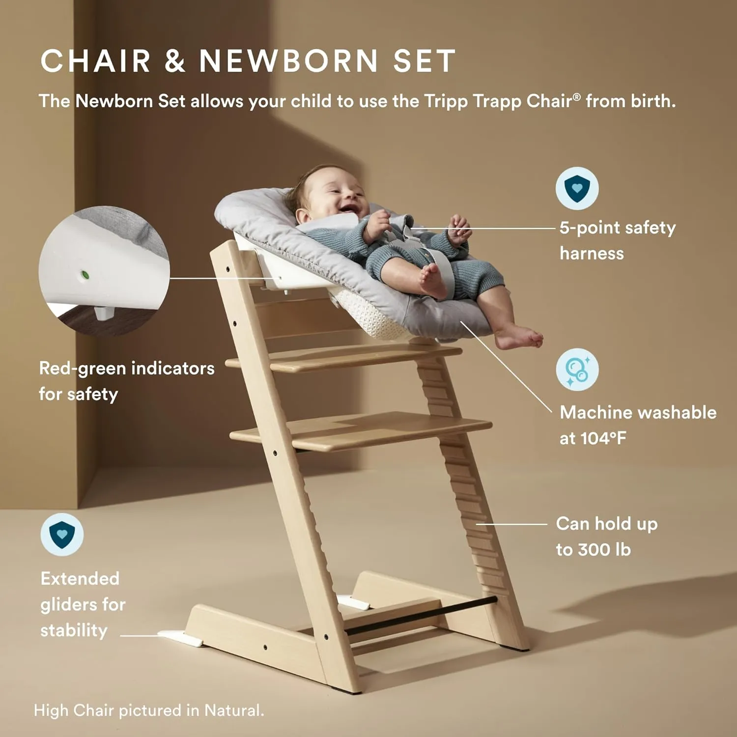 Stokke Tripp Trapp High Chair 2 (White)   Newborn Set   Cushion 2 (Nordic Grey)   Stokke Tray (White) - Includes Chair & Baby Set with Removable Harness for Children 6-36 Months