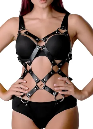 Strappy Lingerie for Women, Cupless Cage Bra, PU Leather Harness Teddies Bodysuits, Cut Out Criss Cross Halter Nightwear Naughty, Black Lingerie Sets, One Piece Universal Size