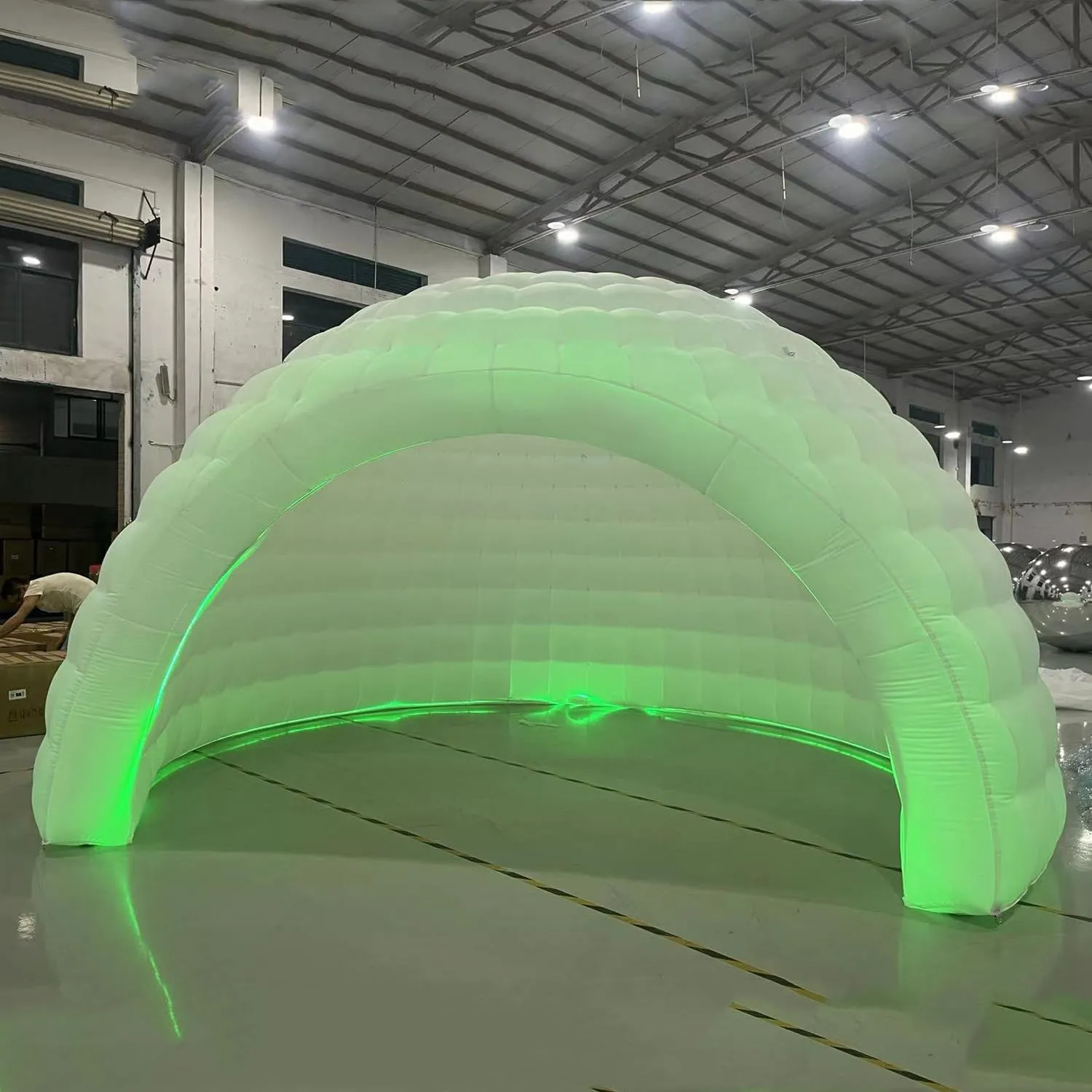 Striking Inflatable Igloo Dome Tent with Led Strips & Big Opening Outdoor Portable Nightclub Disco Igloo Party Wedding House White Oxford Air Marquee for Events (16.4Ft 5m D)