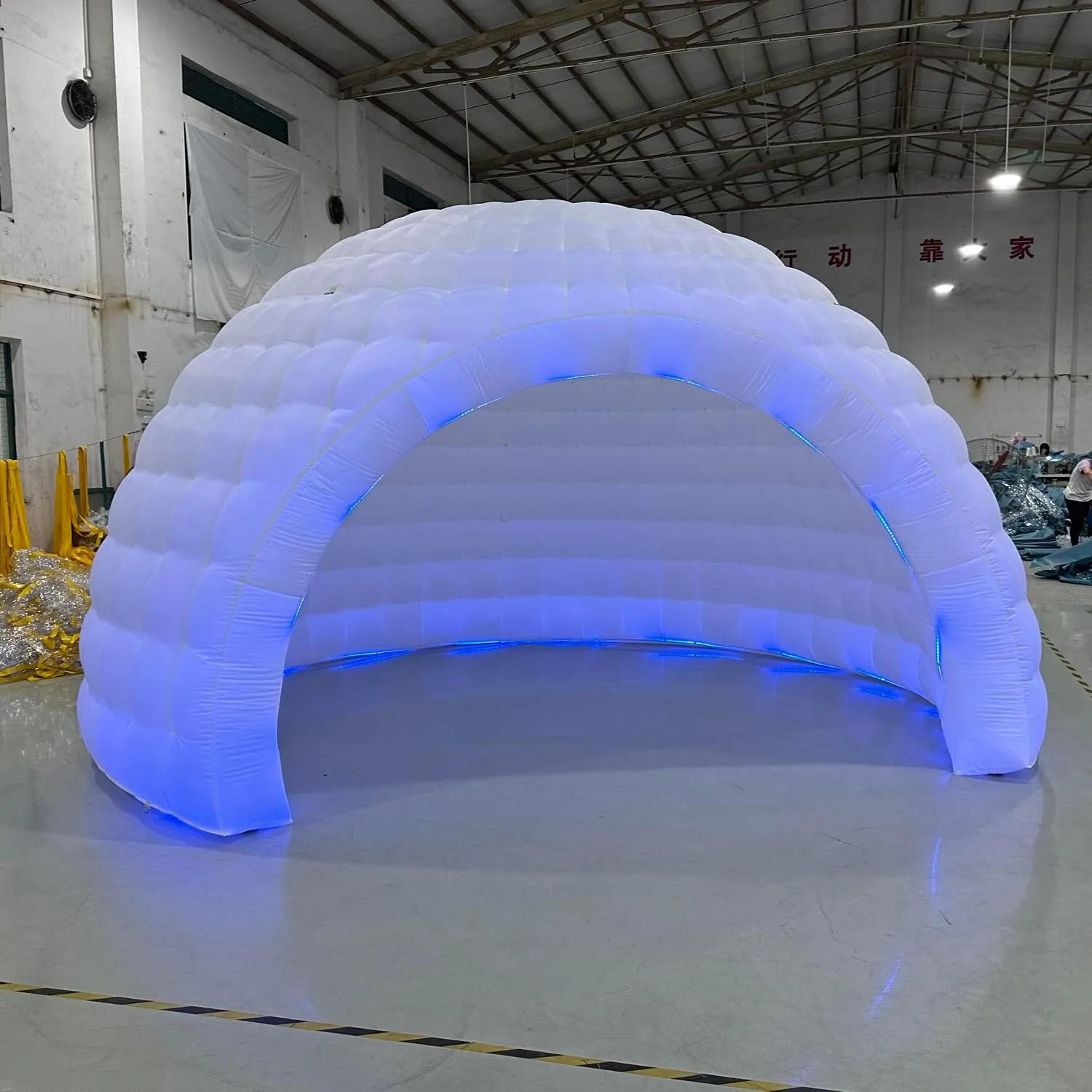 Striking Inflatable Igloo Dome Tent with Led Strips & Big Opening Outdoor Portable Nightclub Disco Igloo Party Wedding House White Oxford Air Marquee for Events (16.4Ft 5m D)