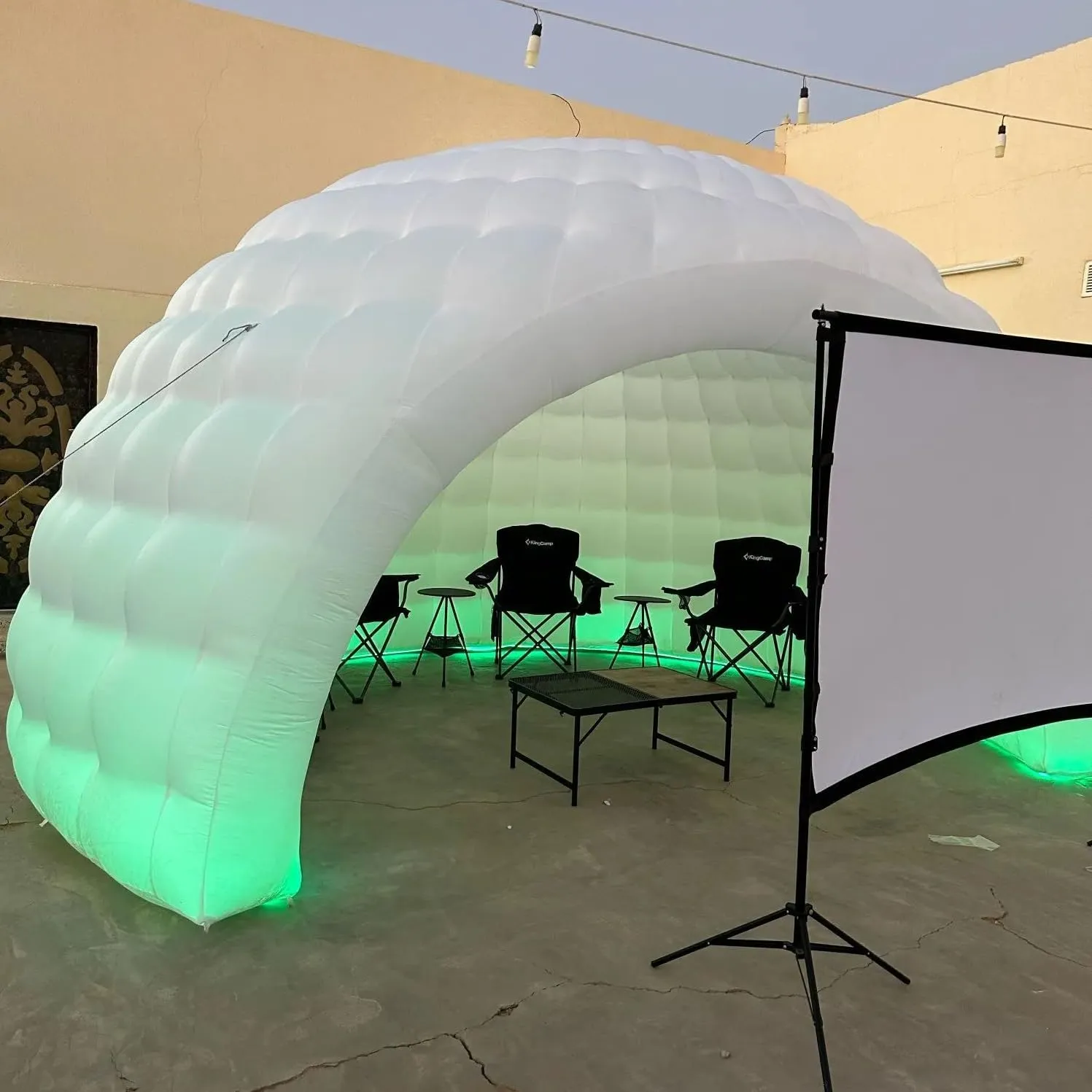 Striking Inflatable Igloo Dome Tent with Led Strips & Big Opening Outdoor Portable Nightclub Disco Igloo Party Wedding House White Oxford Air Marquee for Events (16.4Ft 5m D)