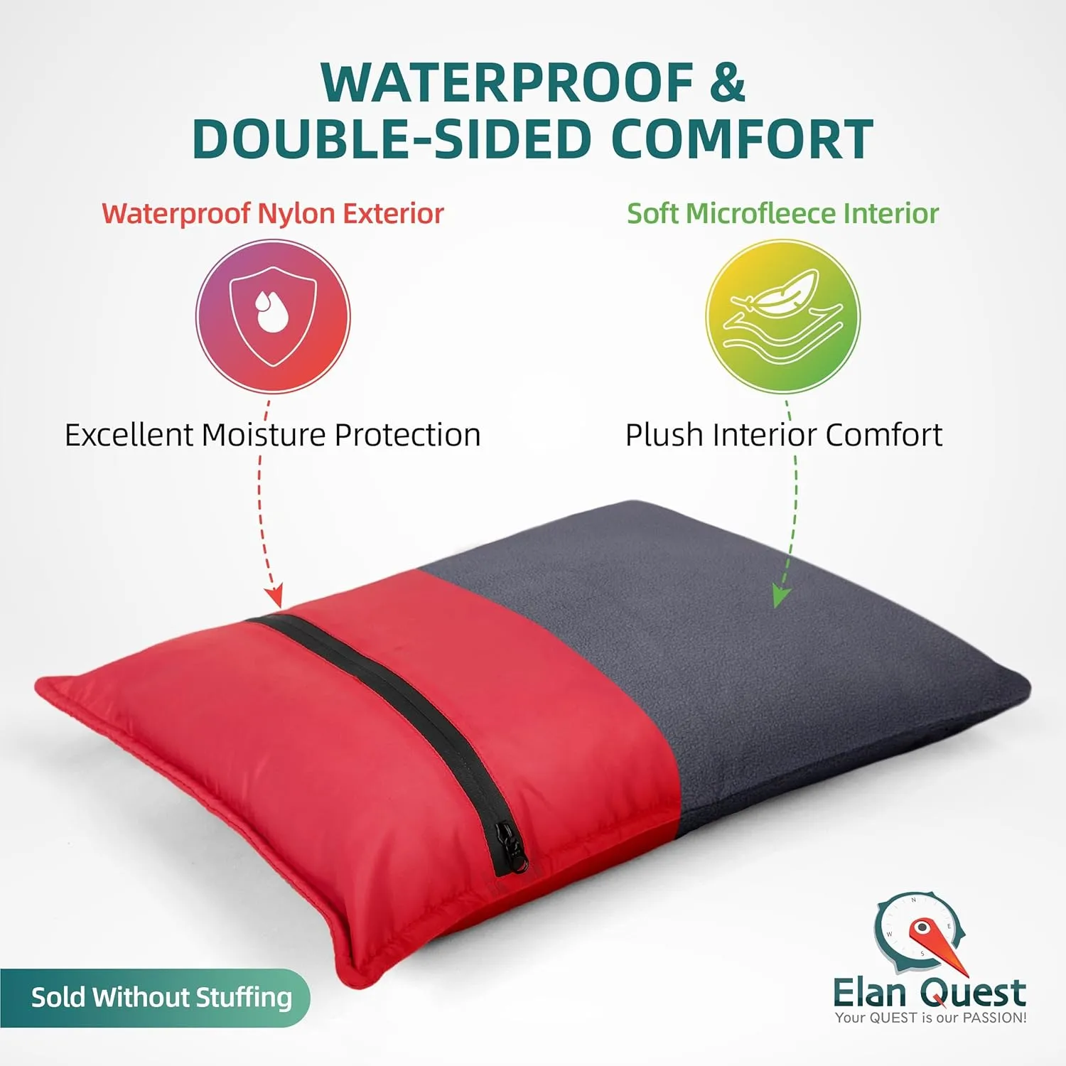 Stuffable Camping Pillow Sack (Large, Red) - 12 x 17 - Camping Essentials for Hiking, Backpacking and Travel Essentials - Sold Empty Bring Your Own Stuffing
