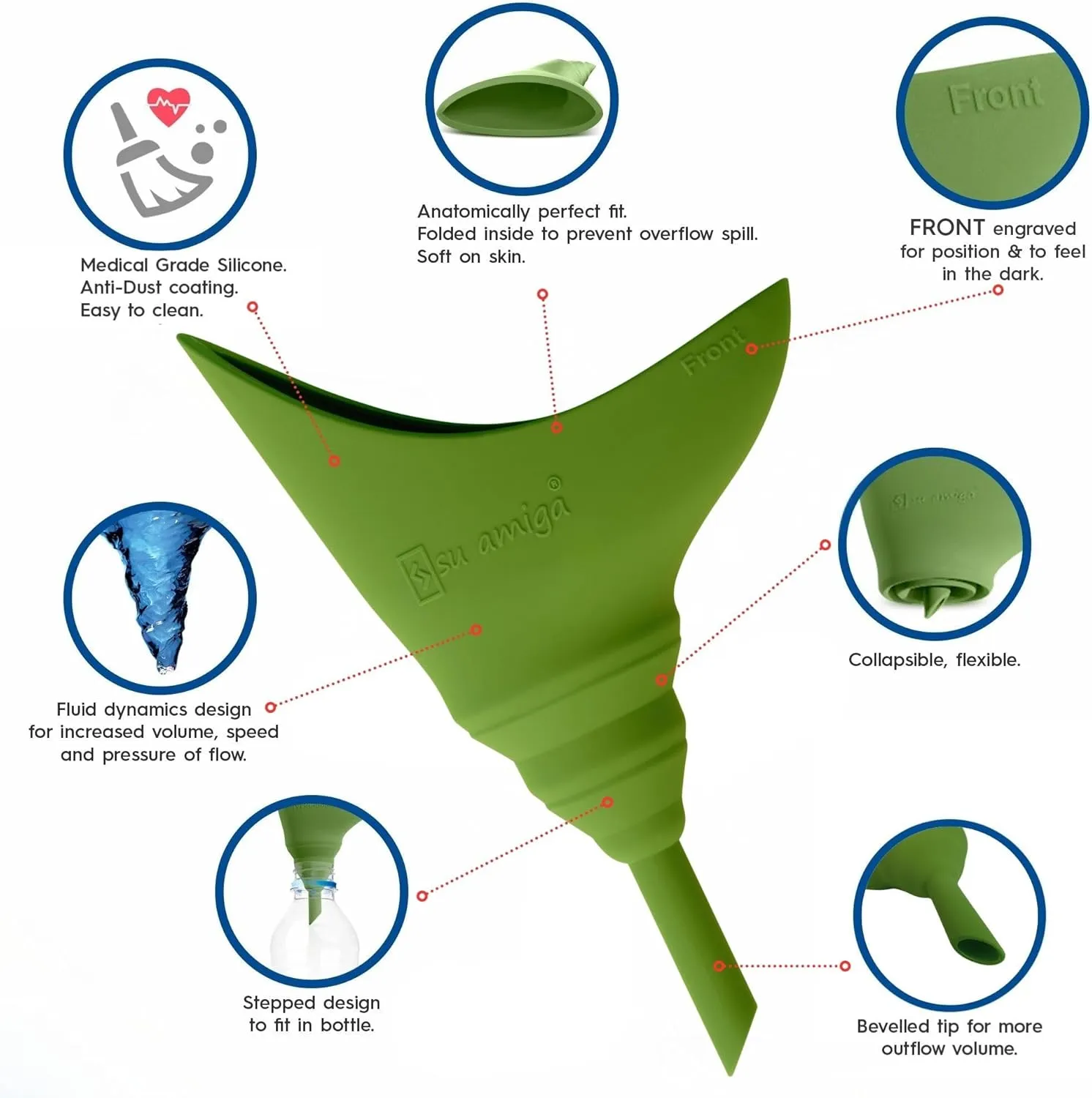SuAmiga Female Urination Device Collapsible Female Urinal; Portable Reusable Urinal for Women to Pee Standing Up; Women Pee Funnel for Travel, Camping, Hiking, Outdoor (Soft,Firm,Plus Size)