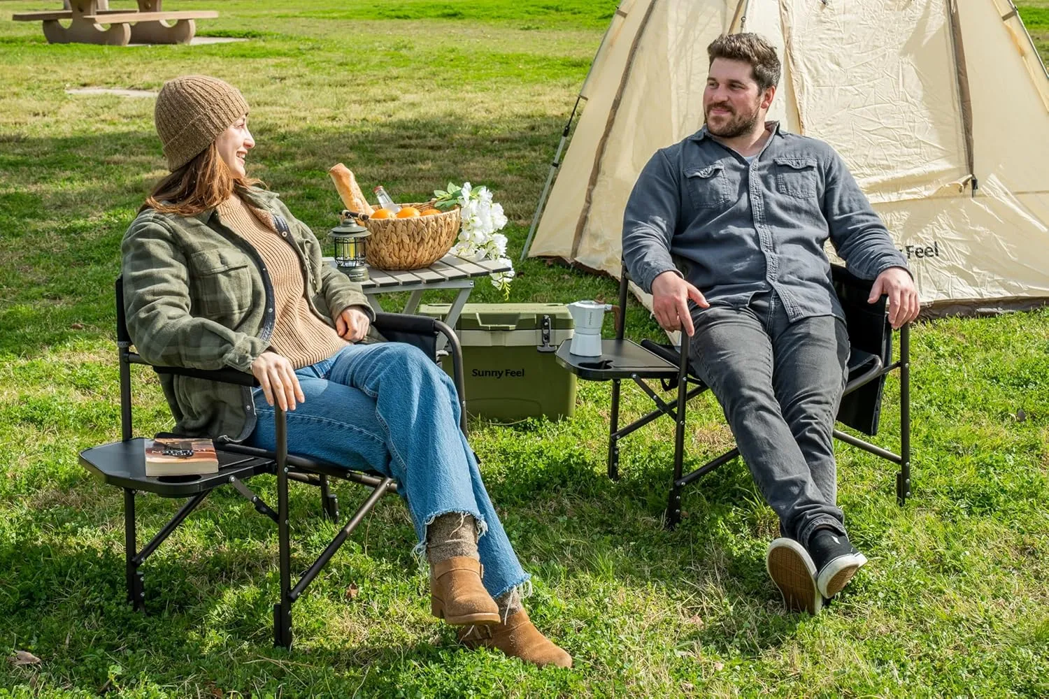 SUNNYFEEL Oversized Camping Directors Chair 2 Pack, Portable Folding Lawn Chairs for Adults Heavy Duty with Side Table,Pocket for Beach, Fishing,Picnic,Concert Outdoor, Foldable Camp Chairs