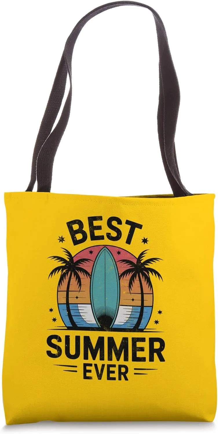 Surfer BEST SUMMER EVER Kids Vacation BBQ Camp Swim Cruising Tote Bag