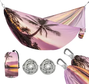 susiyo Portable Camping Hammock Beautiful Tropical Beach Coconut Palm Tree Printed Lightweight Hammock Comfortable Travel Swing with Tree Straps for Camping Hiking Backpacking Travel or Beach - Up to