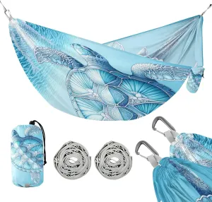susiyo Portable Camping Hammock Blue Sea Turtle Printed Lightweight Hammock Comfortable Travel Swing with Tree Straps for Camping Hiking Backpacking Travel or Beach - Up to 330lbs