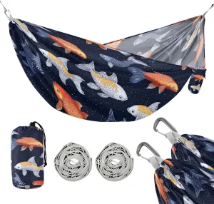 susiyo Portable Camping Hammock Colorful Fish Printed Lightweight Hammock Comfortable Travel Swing with Tree Straps for Camping Hiking Backpacking Travel or Beach - Up to 330lbs