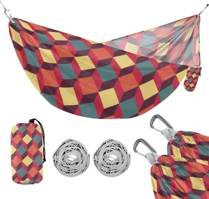 susiyo Portable Camping Hammock Colorful Geometry Square Printed Lightweight Hammock Comfortable Travel Swing with Tree Straps for Camping Hiking Backpacking Travel or Beach - Up to 330lbs