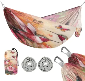 susiyo Portable Camping Hammock Colorful Hummingbirds Flowers Printed Lightweight Hammock Comfortable Travel Swing with Tree Straps for Camping Hiking Backpacking Travel or Beach - Up to 330lbs