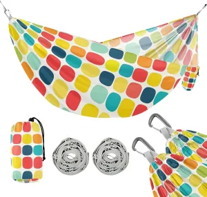 susiyo Portable Camping Hammock Colorful Squares Printed Lightweight Hammock Comfortable Travel Swing with Tree Straps for Camping Hiking Backpacking Travel or Beach - Up to 330lbs