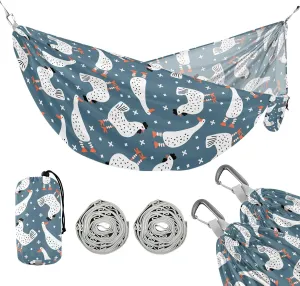 susiyo Portable Camping Hammock Cute Chickens Geese Printed Lightweight Hammock Comfortable Travel Swing with Tree Straps for Camping Hiking Backpacking Travel or Beach - Up to 330lbs