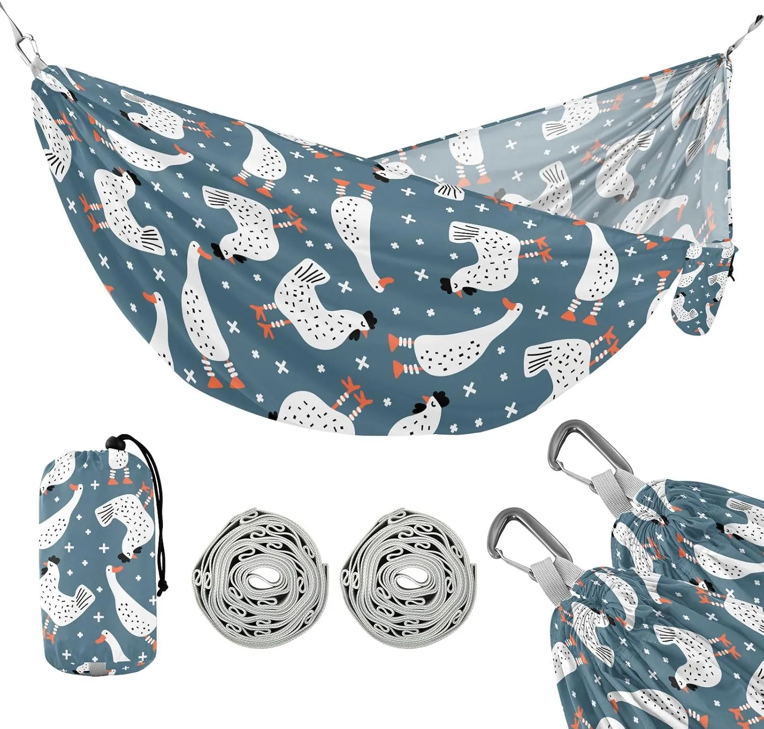 susiyo Portable Camping Hammock Cute Chickens Geese Printed Lightweight Hammock Comfortable Travel Swing with Tree Straps for Camping Hiking Backpacking Travel or Beach - Up to 330lbs