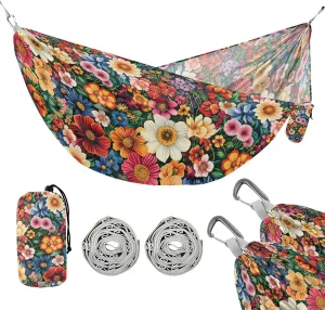 susiyo Portable Camping Hammock Delicate Flowers Printed Lightweight Hammock Comfortable Travel Swing with Tree Straps for Camping Hiking Backpacking Travel or Beach - Up to 330lbs