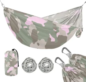 susiyo Portable Camping Hammock Girls Khaki Pink Digital Camouflage Printed Lightweight Hammock Comfortable Travel Swing with Tree Straps for Camping Hiking Backpacking Travel or Beach - Up to 330lbs