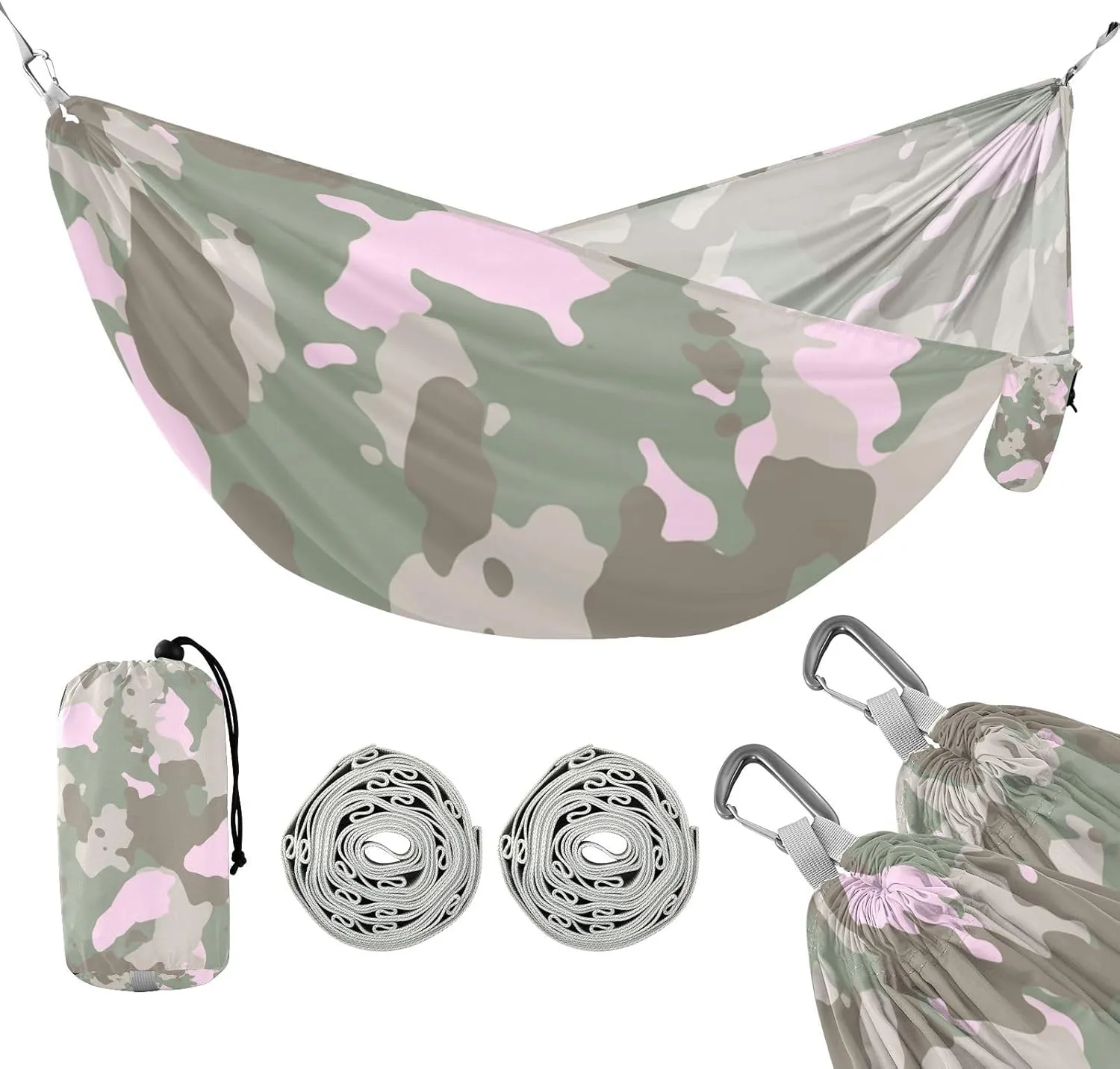 susiyo Portable Camping Hammock Girls Khaki Pink Digital Camouflage Printed Lightweight Hammock Comfortable Travel Swing with Tree Straps for Camping Hiking Backpacking Travel or Beach - Up to 330lbs