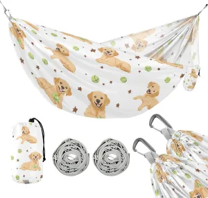 susiyo Portable Camping Hammock Golden Retriever Dogs Printed Lightweight Hammock Comfortable Travel Swing with Tree Straps for Camping Hiking Backpacking Travel or Beach - Up to 330lbs
