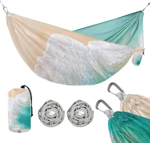 susiyo Portable Camping Hammock Green Sea Beach Printed Lightweight Hammock Comfortable Travel Swing with Tree Straps for Camping Hiking Backpacking Travel or Beach - Up to 330lbs
