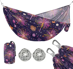 susiyo Portable Camping Hammock Large Fireworks Printed Lightweight Hammock Comfortable Travel Swing with Tree Straps for Camping Hiking Backpacking Travel or Beach - Up to 330lbs