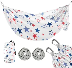 susiyo Portable Camping Hammock Patriotic Stars American Flag Printed Lightweight Hammock Comfortable Travel Swing with Tree Straps for Camping Hiking Backpacking Travel or Beach - Up to 330lbs