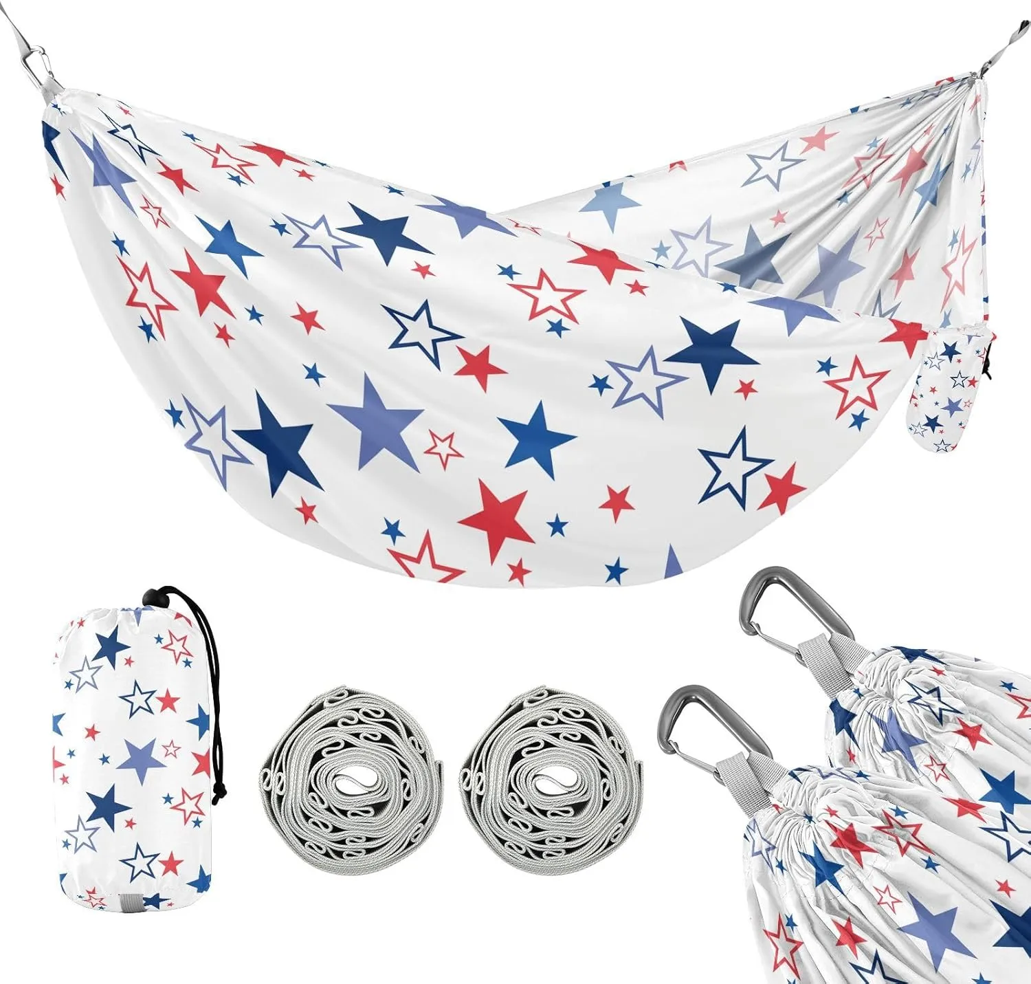 susiyo Portable Camping Hammock Patriotic Stars American Flag Printed Lightweight Hammock Comfortable Travel Swing with Tree Straps for Camping Hiking Backpacking Travel or Beach - Up to 330lbs