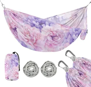 susiyo Portable Camping Hammock Peony Flowers Printed Lightweight Hammock Comfortable Travel Swing with Tree Straps for Camping Hiking Backpacking Travel or Beach - Up to 330lbs