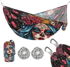 susiyo Portable Camping Hammock Sugar Skull Girl Printed Lightweight Hammock Comfortable Travel Swing with Tree Straps for Camping Hiking Backpacking Travel or Beach - Up to 330lbs