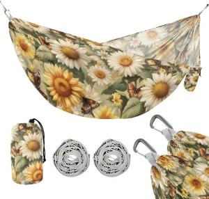 susiyo Portable Camping Hammock Sunflower Butterfly Printed Lightweight Hammock Comfortable Travel Swing with Tree Straps for Camping Hiking Backpacking Travel or Beach - Up to 330lbs