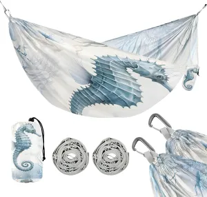 susiyo Portable Camping Hammock Watercolor Seahorse Printed Lightweight Hammock Comfortable Travel Swing with Tree Straps for Camping Hiking Backpacking Travel or Beach - Up to 330lbs