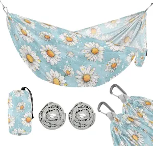 susiyo Portable Camping Hammock White Daisies Printed Lightweight Hammock Comfortable Travel Swing with Tree Straps for Camping Hiking Backpacking Travel or Beach - Up to 330lbs