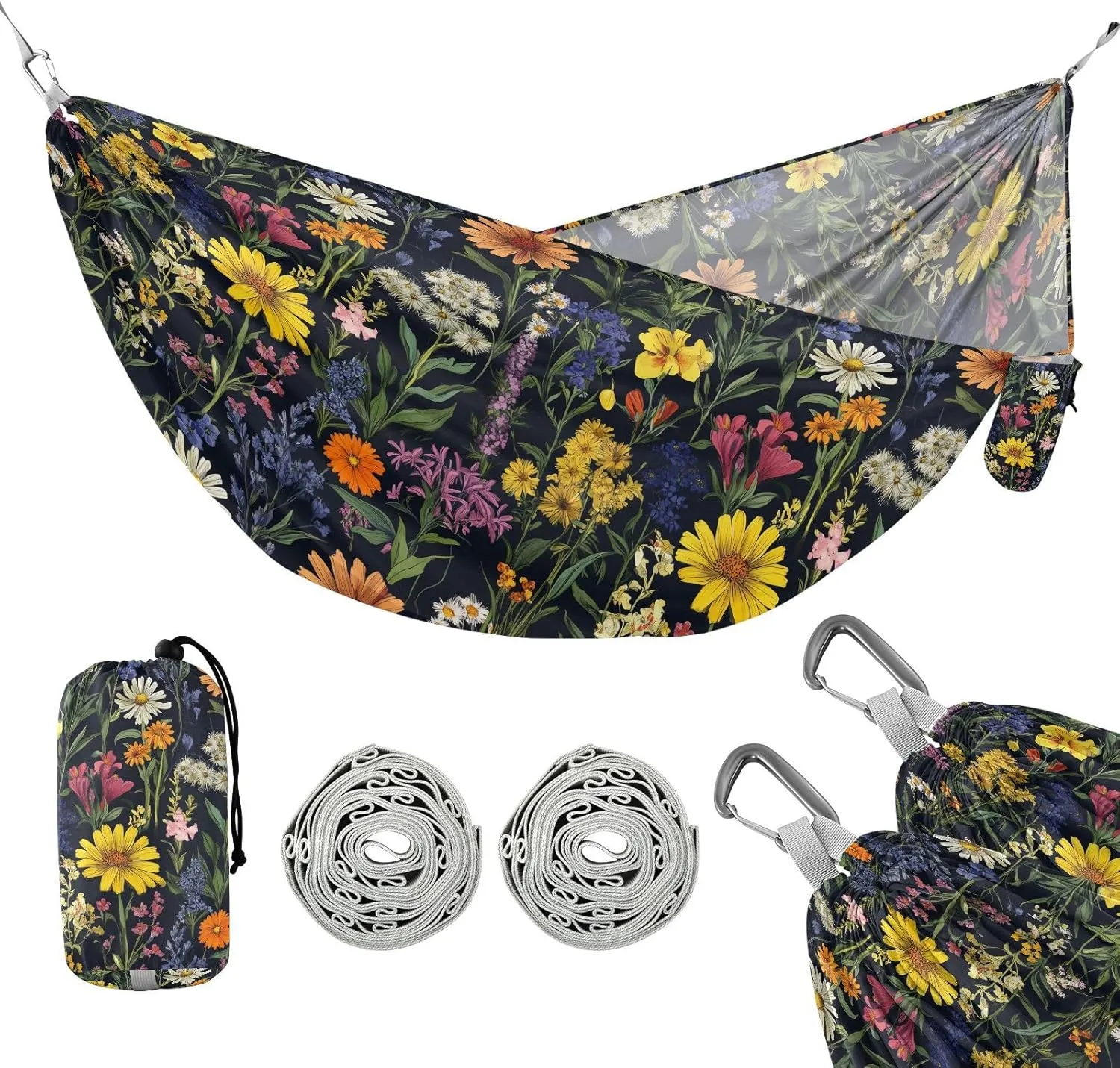 susiyo Portable Camping Hammock Wildflowers Printed Lightweight Hammock Comfortable Travel Swing with Tree Straps for Camping Hiking Backpacking Travel or Beach - Up to 330lbs